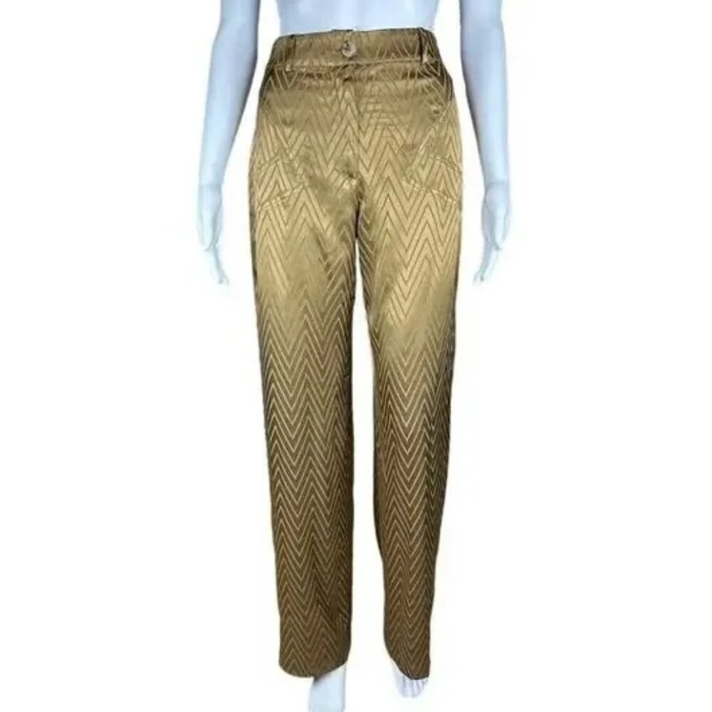 Current Air Bronze Satin Jacquard Wide Leg Trousers Chevron High Rise Small